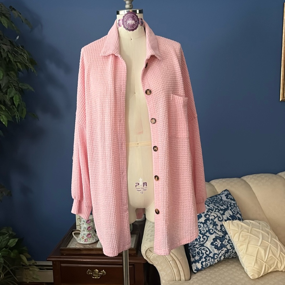 🤍Pink Textured Long Cardigan Sweater